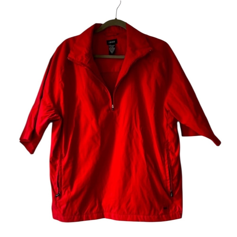 IZOD Golf Windbreaker Jacket Red Quarter Zip Pullover Men’s Size S Mesh Lined